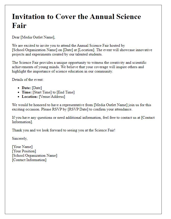 Letter template of Science Fair Event Invitation for Media Outlets