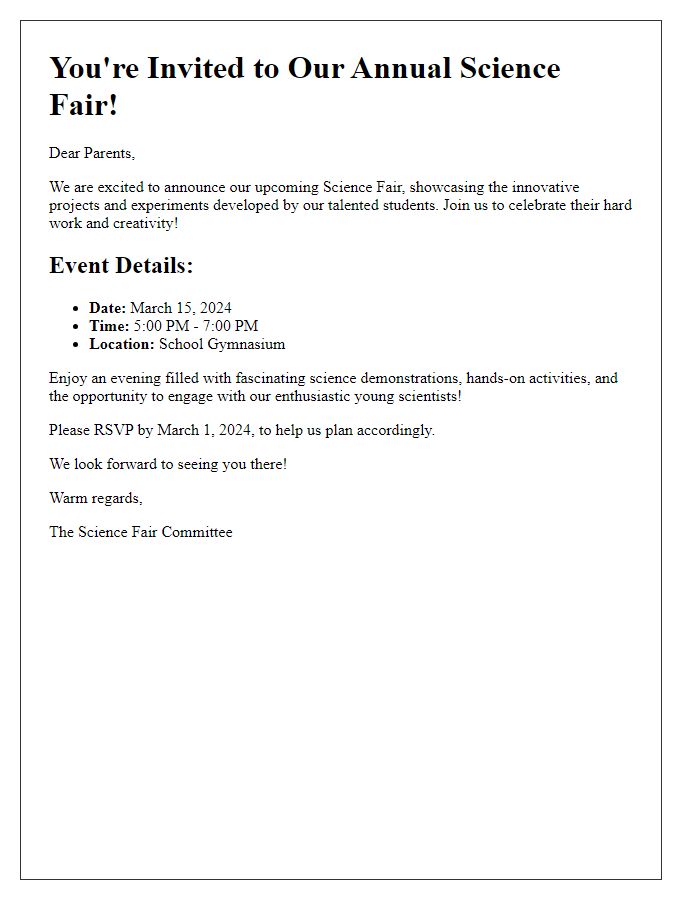 Letter template of Science Fair Event Invitation for Parents