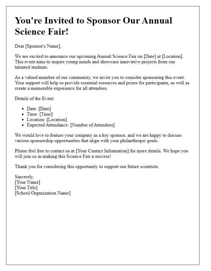 Letter template of Science Fair Event Invitation for Sponsors