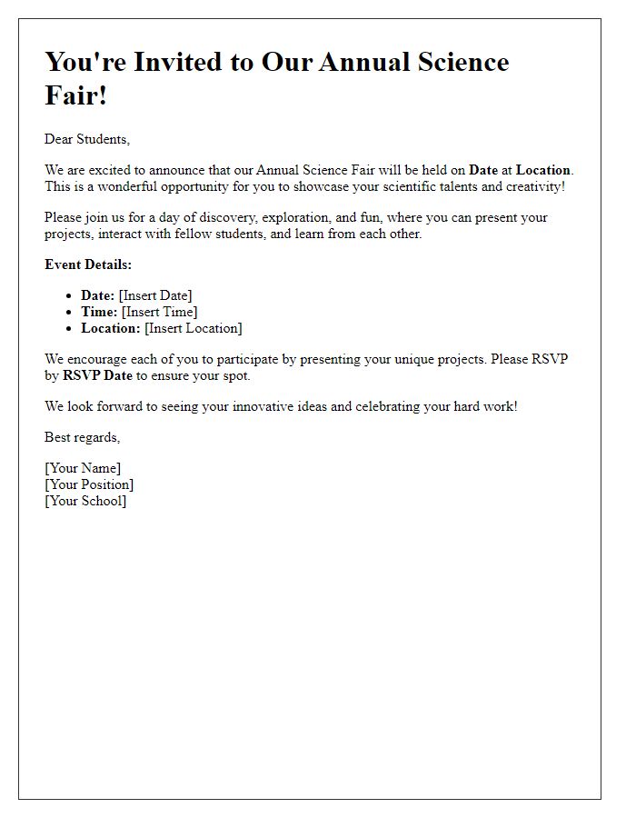 Letter template of Science Fair Event Invitation for Students