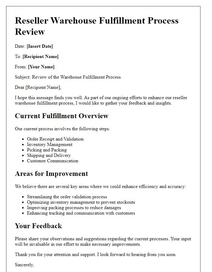 Letter template of reseller warehouse fulfillment process review.