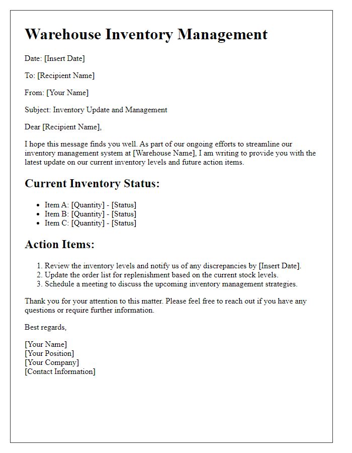 Letter template of reseller warehouse inventory management.