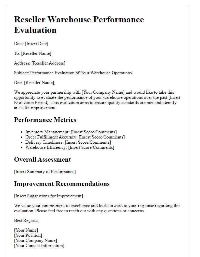 Letter template of reseller warehouse performance evaluation.