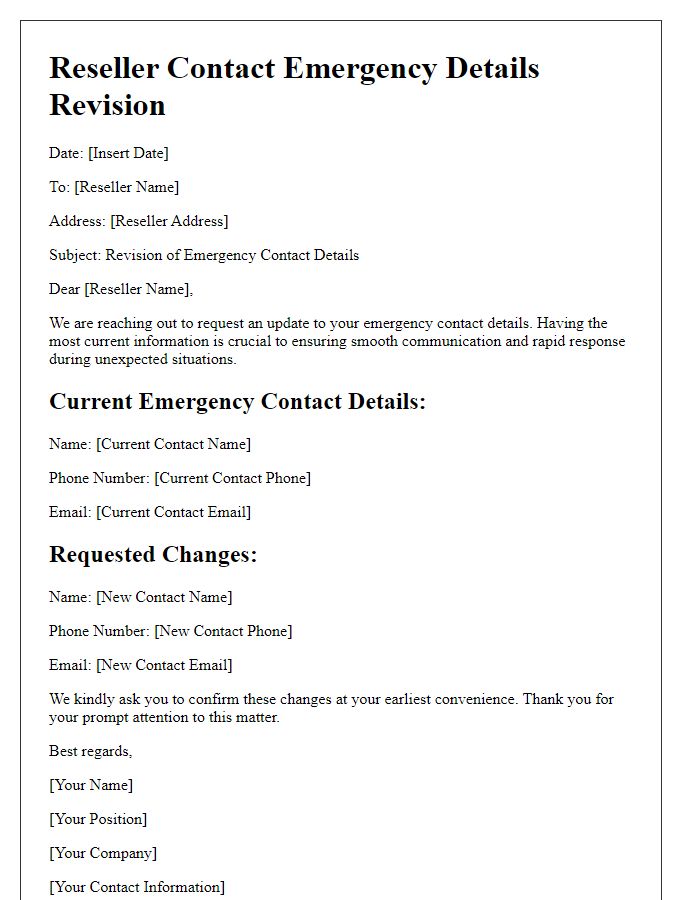 Letter template of reseller contact emergency details revision