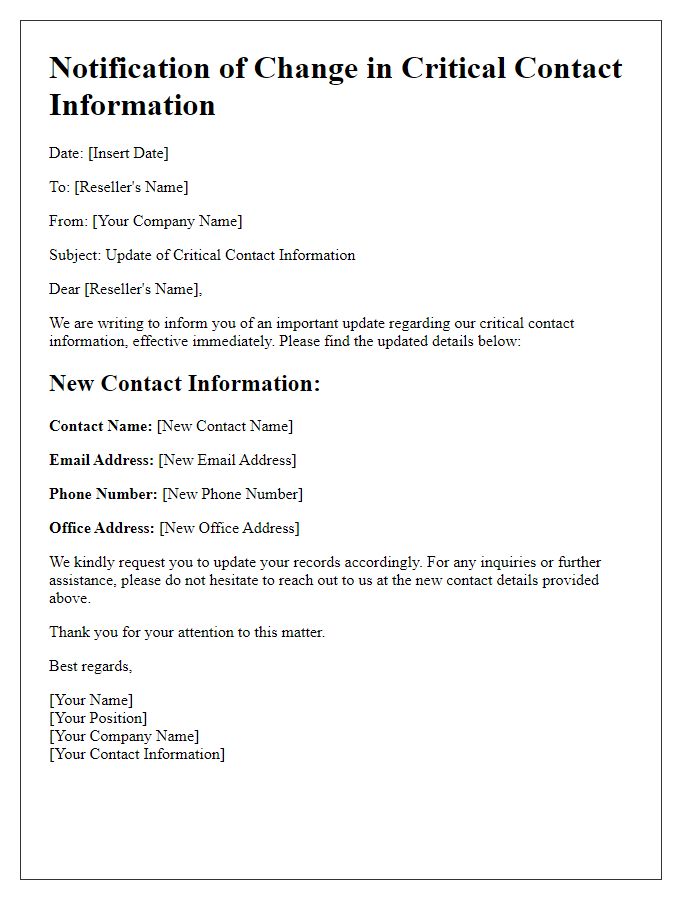 Letter template of reseller critical contact information change