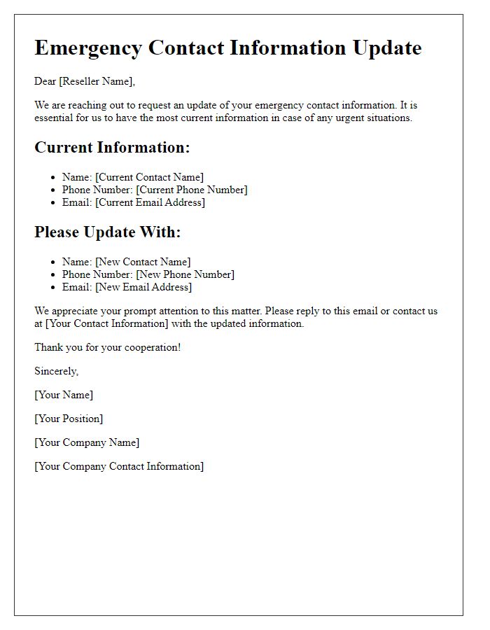 Letter template of reseller emergency contact information update