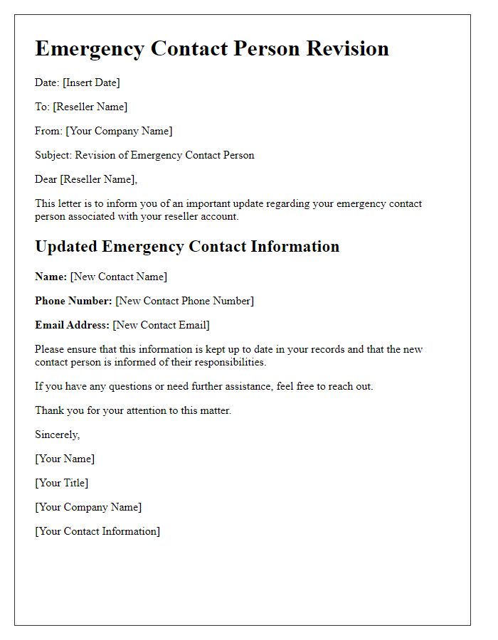 Letter template of reseller emergency contact person revision