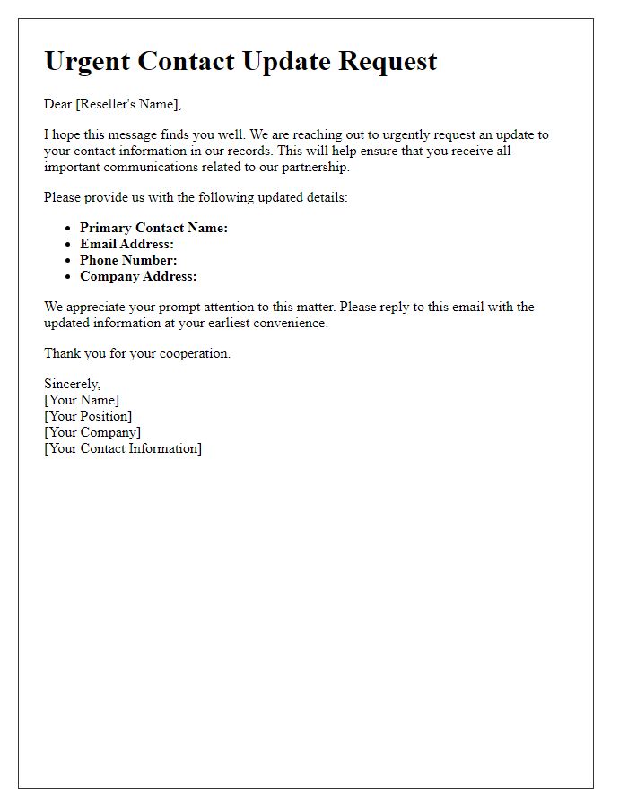 Letter template of reseller urgent contact update request