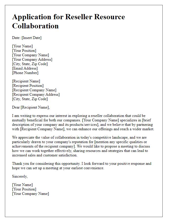 Letter template of application for reseller resource collaboration