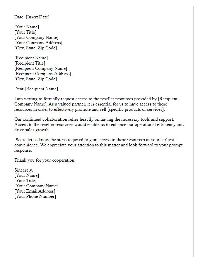 Letter template of demand for reseller resource access