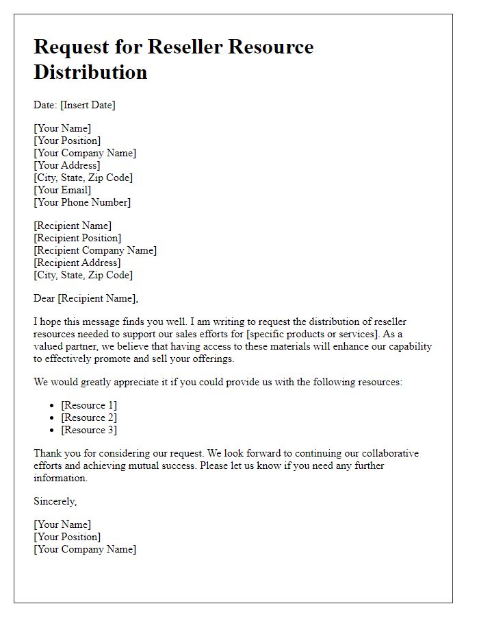 Letter template of request for reseller resource distribution