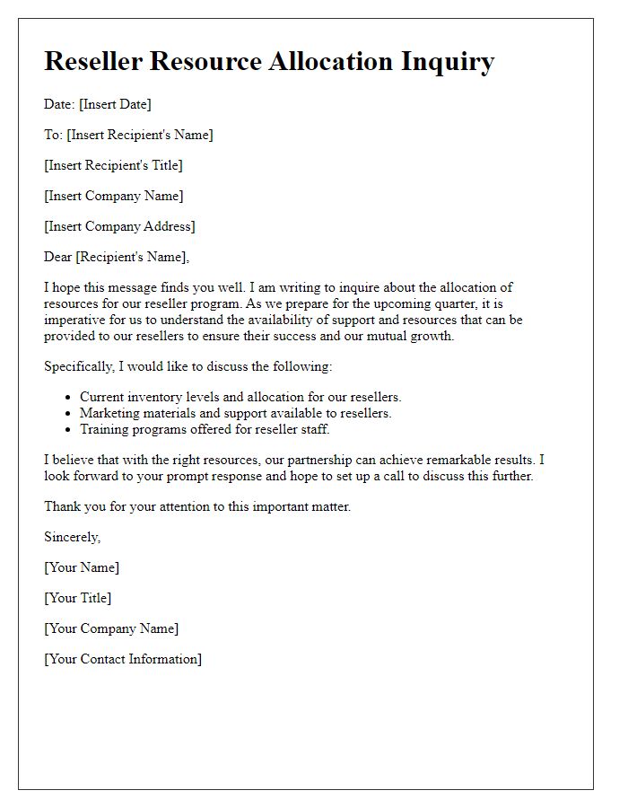 Letter template of reseller resource allocation inquiry