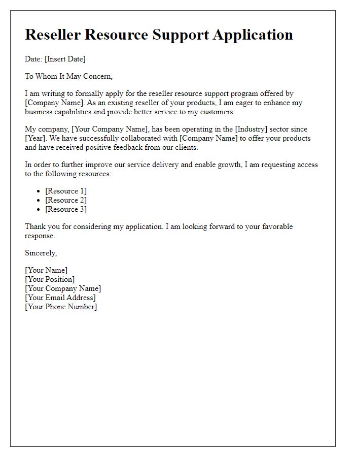 Letter template of reseller resource support application