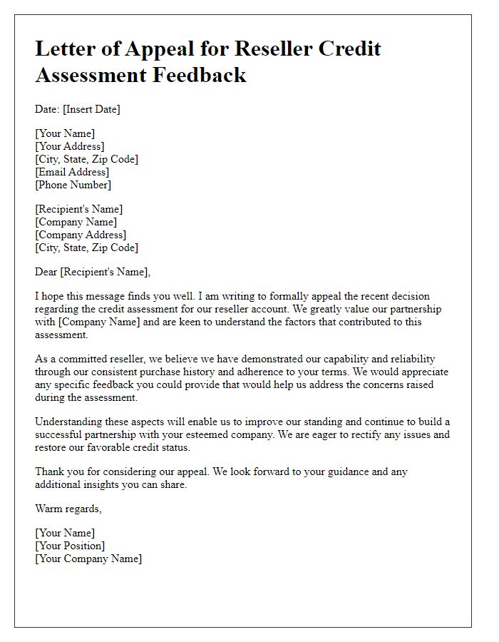 Letter template of appeal for reseller credit assessment feedback