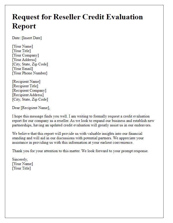 Letter template of request for reseller credit evaluation report