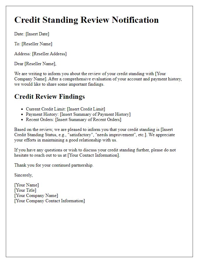 Letter template of review for reseller credit standing