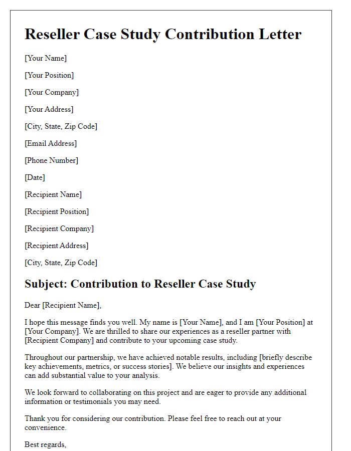 Letter template of Reseller Case Study Contribution