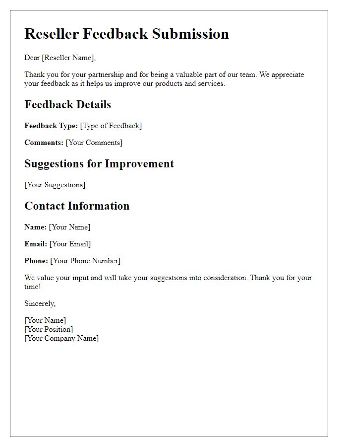 Letter template of Reseller Feedback Submission