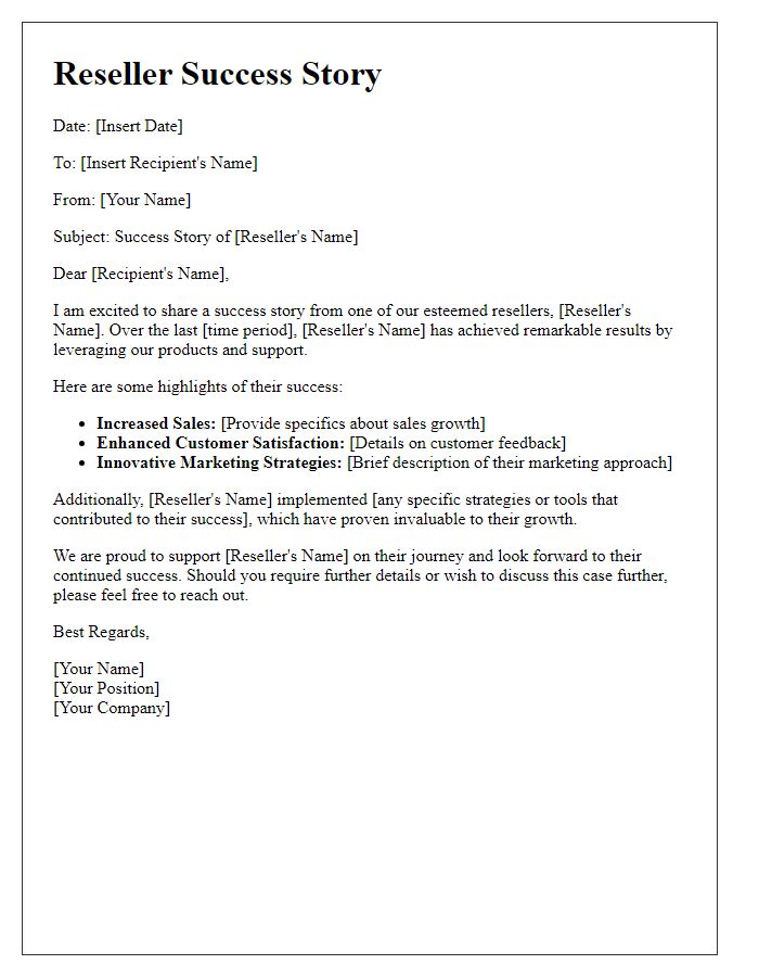 Letter template of Reseller Success Story