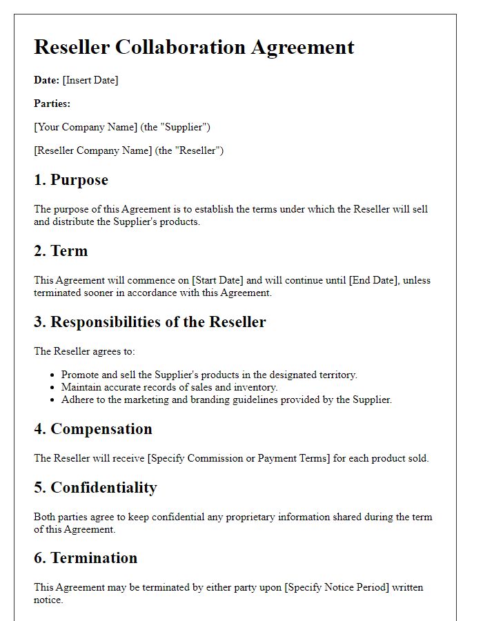 Letter template of reseller collaboration agreement