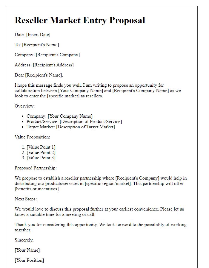 Letter template of reseller market entry proposal