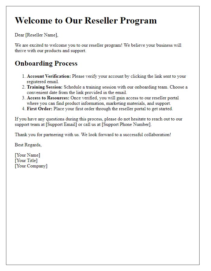 Letter template of reseller onboarding process