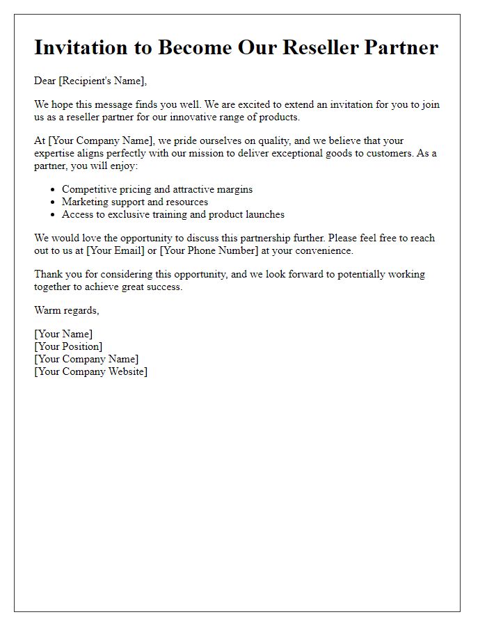 Letter template of reseller partnership invitation