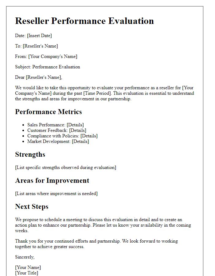 Letter template of reseller performance evaluation