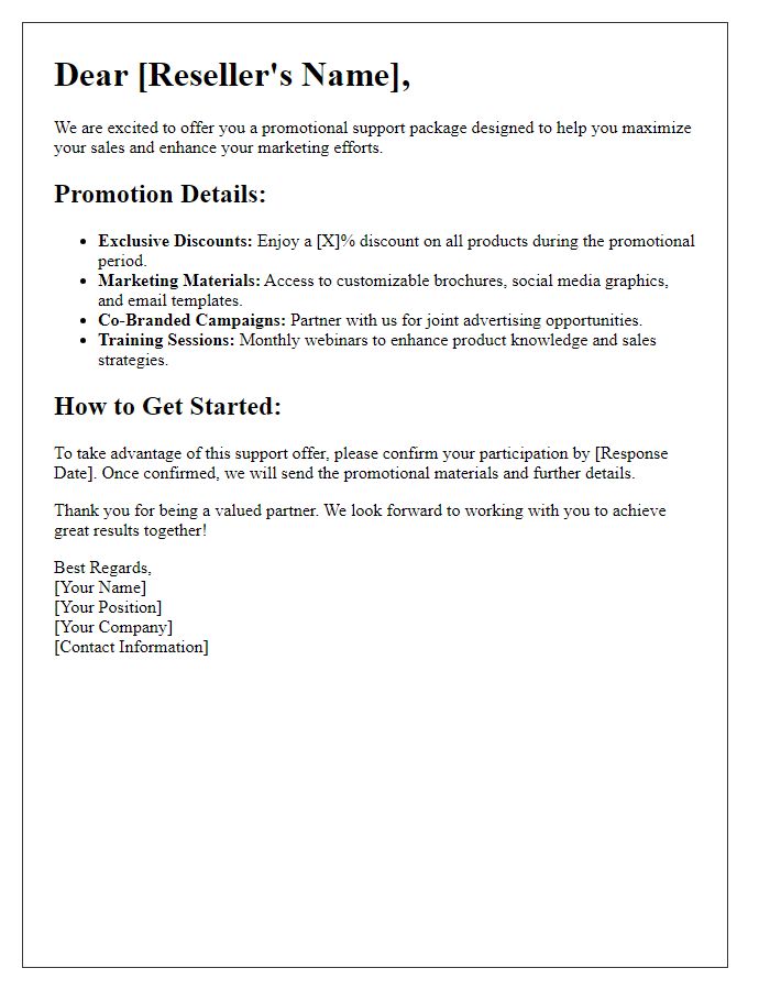 Letter template of reseller promotional support offer