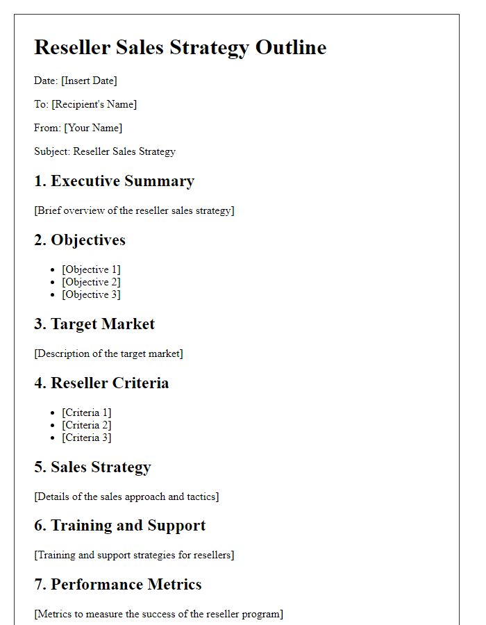 Letter template of reseller sales strategy outline