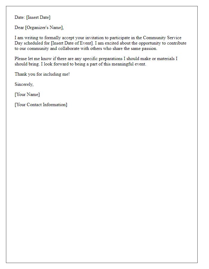 Letter template of acceptance of community service day invitation