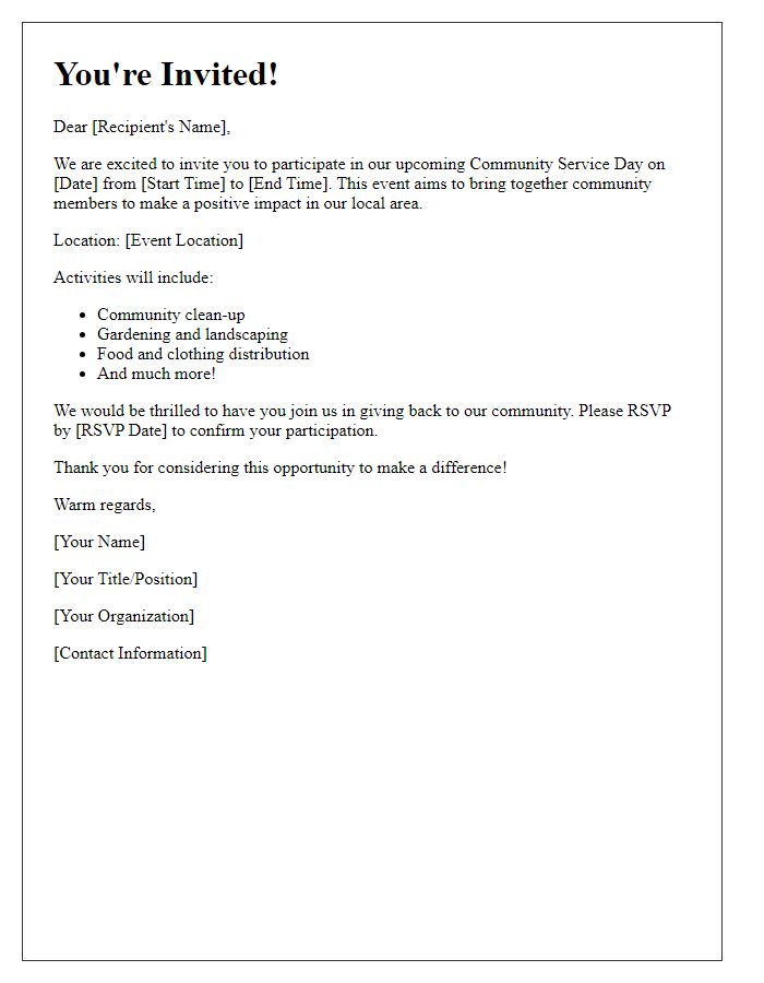 Letter template of invitation for community service day participation