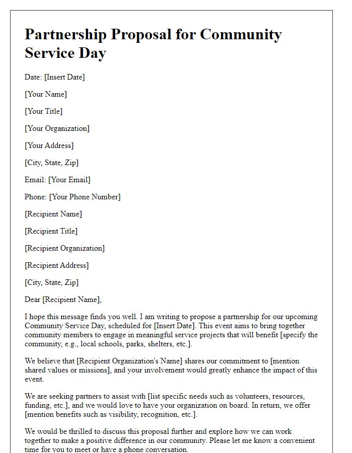 Letter template of partnership proposal for community service day