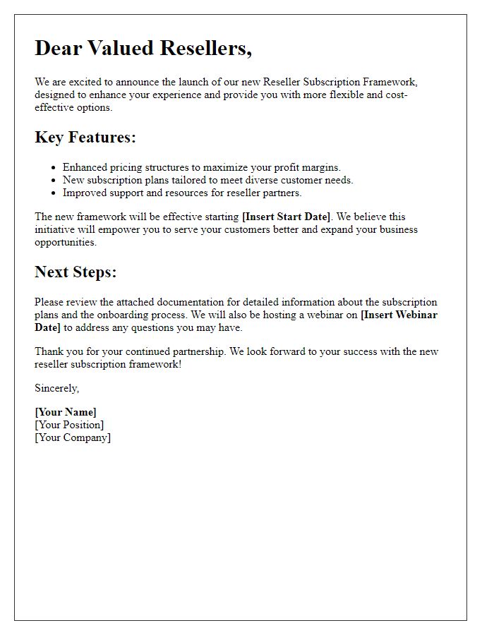 Letter template of announcement for new reseller subscription framework