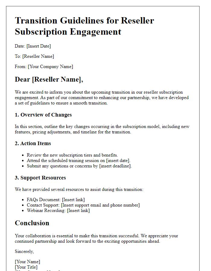 Letter template of transition guidelines for reseller subscription engagement