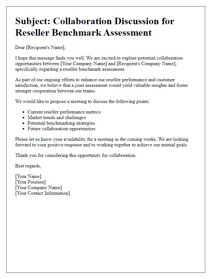 Letter template of collaboration discussion for reseller benchmark assessment