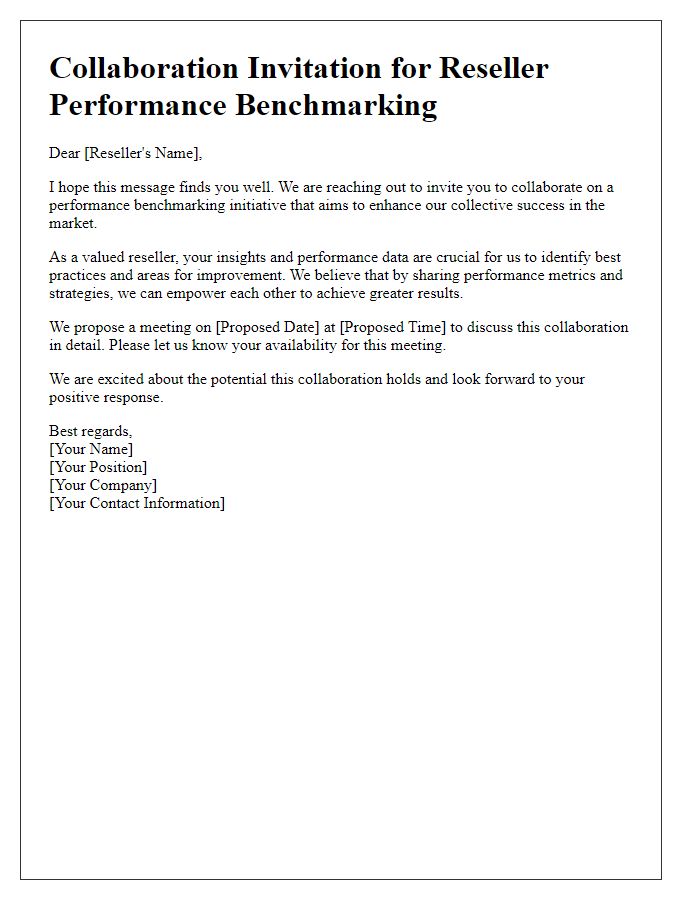 Letter template of collaboration invitation for reseller performance benchmarking