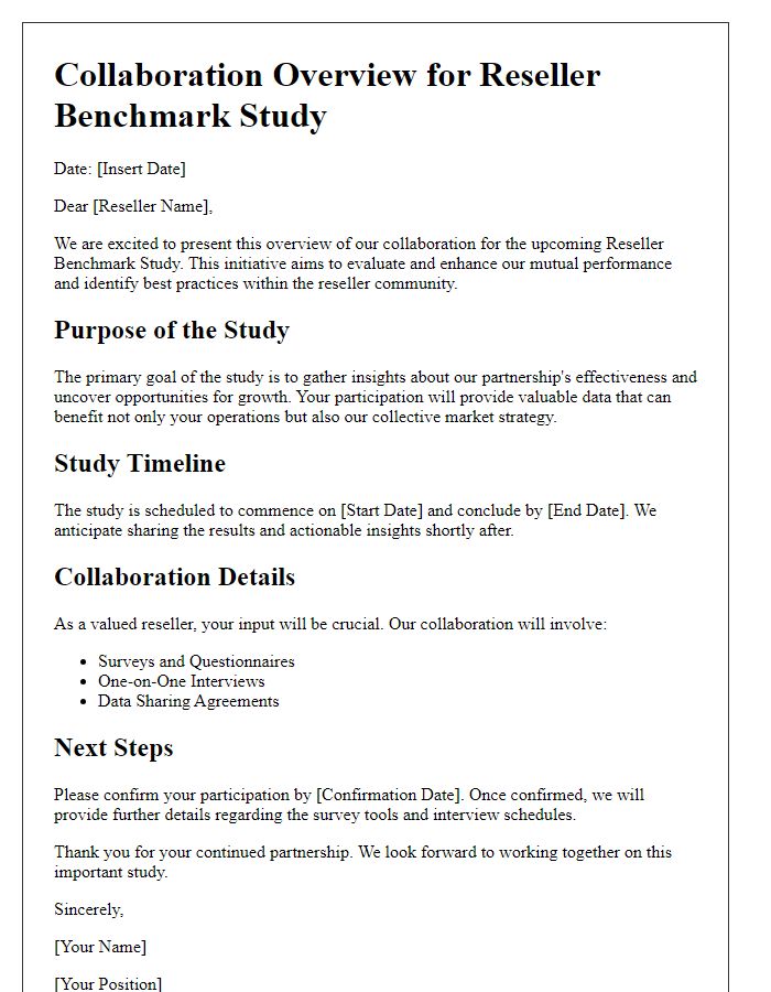 Letter template of collaboration overview for reseller benchmark study