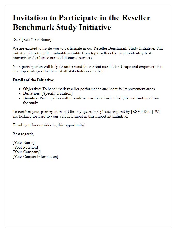 Letter template of invitation to join reseller benchmark study initiative