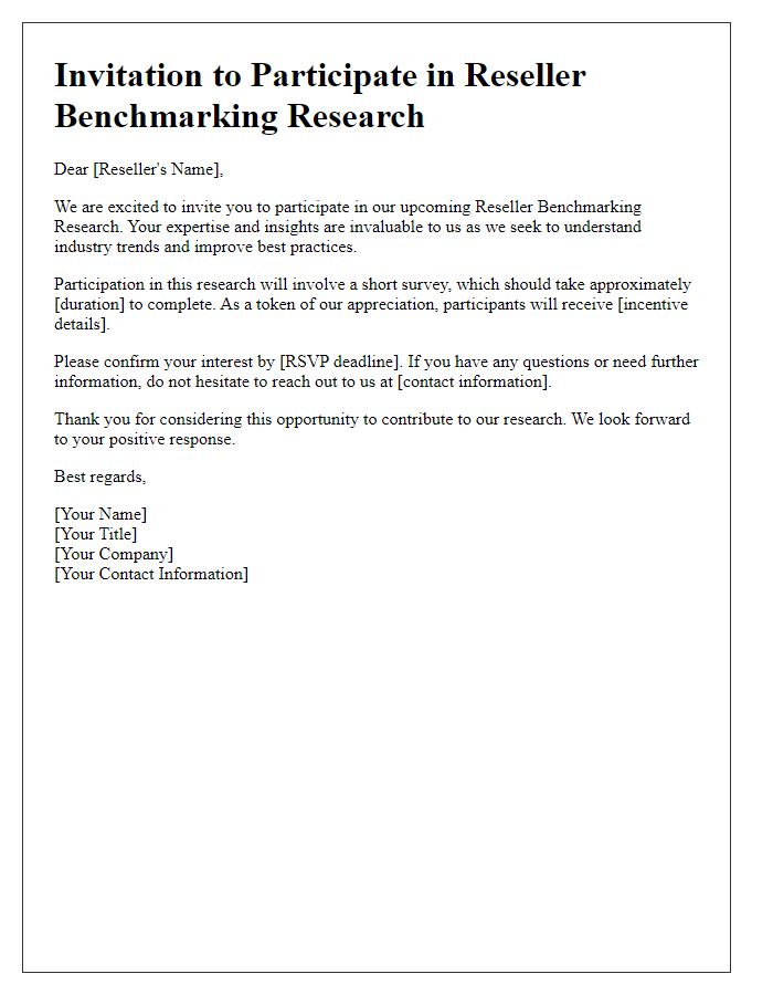 Letter template of invitation to participate in reseller benchmarking research