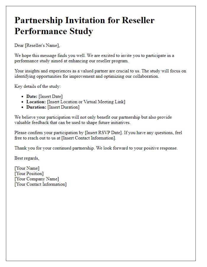 Letter template of partnership invitation for reseller performance study