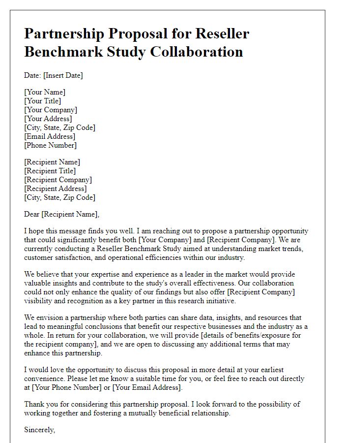 Letter template of partnership proposal for reseller benchmark study collaboration