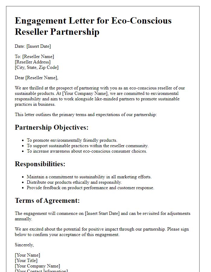 Letter template of engagement for eco-conscious reseller partnerships.