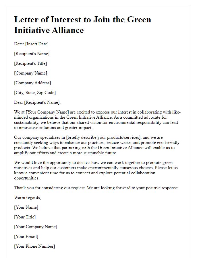 Letter template of interest for resellers in a green initiative alliance.