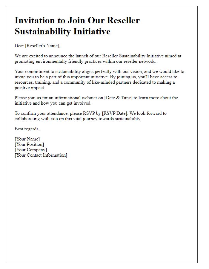 Letter template of invitation to join reseller sustainability initiative.