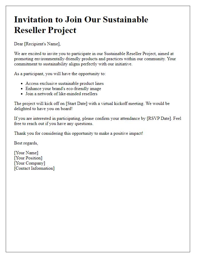 Letter template of invitation to participate in a sustainable reseller project.