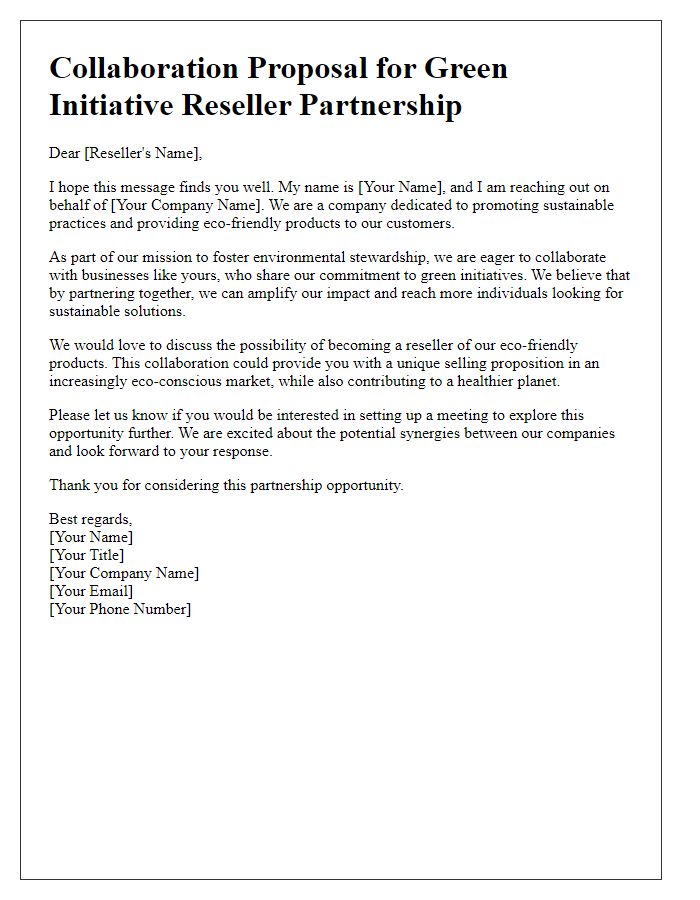 Letter template of outreach for green initiative reseller collaboration.