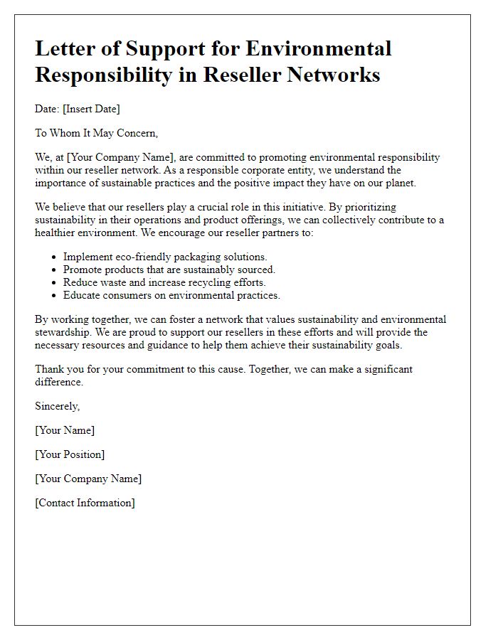 Letter template of support for environmental responsibility in reseller networks.