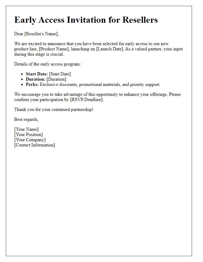 Letter template of early access invitation for resellers