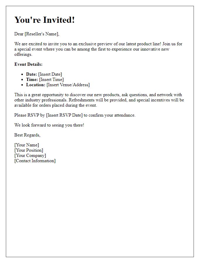 Letter template of invitation for resellers to preview new products